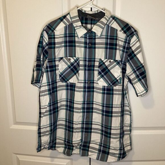 Mens Merrell‎ Plaid Button Down Top XL white/Blue/gray - Picture 1 of 3